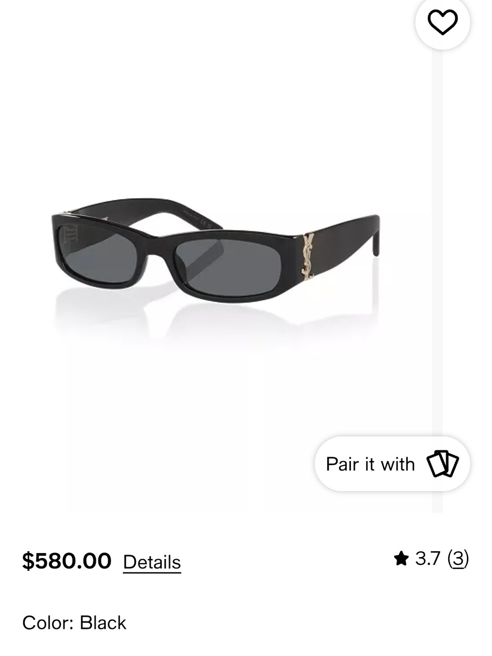 Saint Laurent Black Oval-Rectangle Sunglasses with Gold YSL Accent